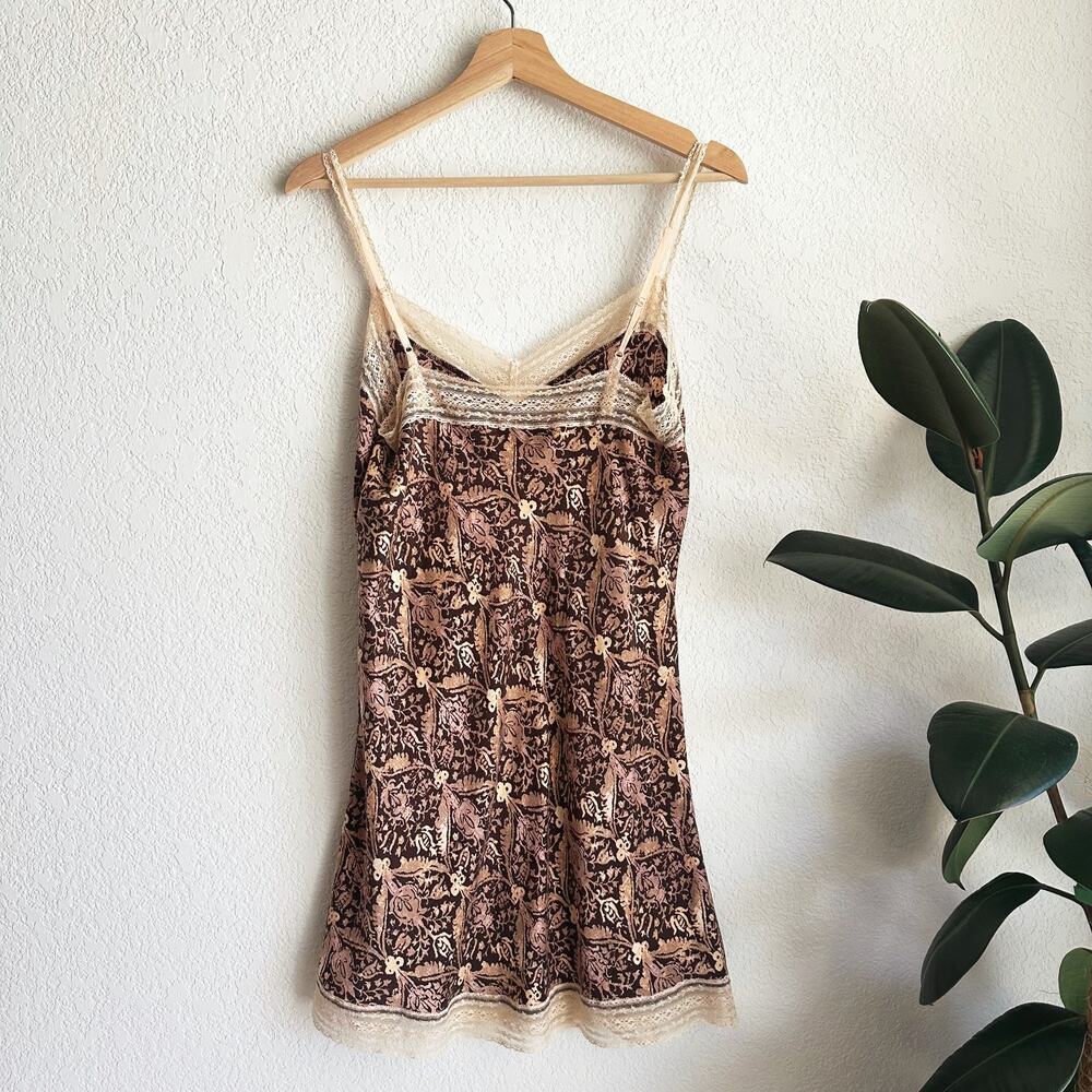 Gap 100% Silk Slip Small Paisley Lace Trim Fairy Romantic Brown/Ivory Y2K Sexy - Picture 4 of 9